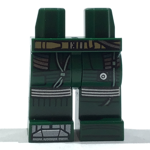 Bassin et jambes vert foncé avec ceinture beige, tuyaux vert d’eau légers, armure argentée, motif : genouillères (Hips and Dark Green Legs with Tan Belt, Light Aqua Hoses, Silver Armor, Knee Pads Print)