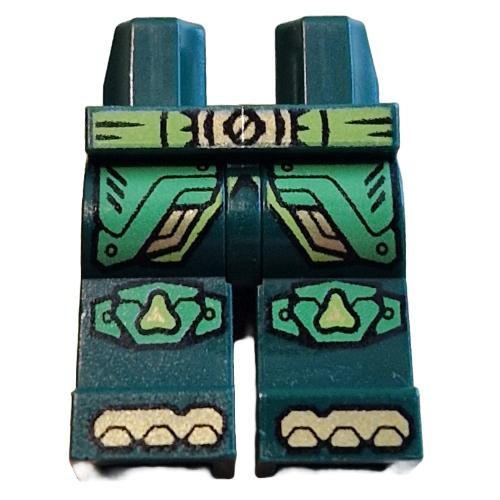 Bassin et jambes vert foncé avec ceinture de vert citron, boucle de ceinture or, orteils, extrémités de robe vert vif, genouillères imprimé (Hips and Dark Green Legs with Lime Belt, Gold Belt Buckle, Toes, Bright Green Robe Ends, Knee Pads Print)