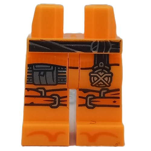 Bassin et jambes orange clair vif avec ceinture noire, poche gris bleuâtre foncé, fleur d'or, genou orange Enveloppe le motif imprimé (Hips and Bright Light Orange Legs with Black Belt, Dark Bluish Grey Pocket, Gold Flask, Orange Knee Wraps Print)