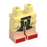 Visuel indicatif Rebrickable de Jambes jaune clair vif et motif Bottes Nougat clair avec manteau de fourrure, robe noire, rouge Chaussures motif imprimé (Hips with Bright Light Yellow Legs and Light Nougat Boots Pattern with Fur Coat, Black Dress, Red Shoes Print)