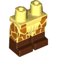 Visuel indicatif Rebrickable de Bassin avec des jambes jaune clair vif et motif de bottes brun rougeâtre avec des taches de girafe orange imprimé (Hips with Bright Light Yellow Legs and Reddish Brown Boots Pattern with Orange Giraffe Spots Print)