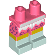 Visuel indicatif Rebrickable de Bassin avec des jambes de corail et motif de bottes vert d’eau légères avec panneau en zigzag blanc, motif imprimé animal magenta et motif imprimé genoux jaunes (Hips with Coral Legs and Light Aqua Boots Pattern with White Zigzag Panel, Magenta Animal Print, and Yellow Knees Print)