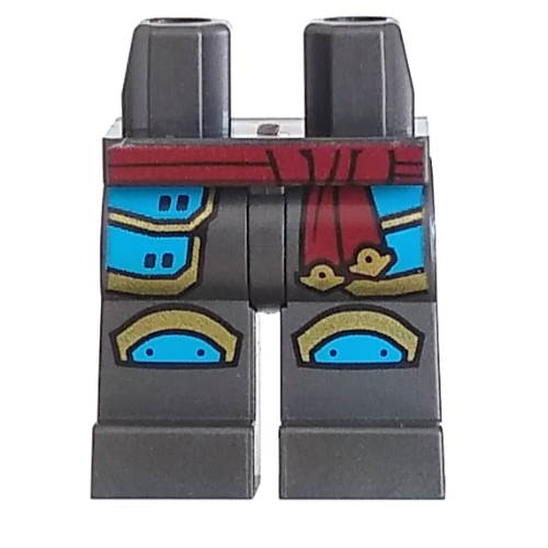Bassin et jambes titane nacré avec Ceinture Rouge Foncé, Genouillères Gris/Or et robe imprimée (Hips and Pearl Titanium Legs with Dark Red Belt, Dark Azure/Gold Knee Pads and Robe Print)