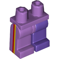 Visuel indicatif Rebrickable de Bassin et jambe gauche violet foncé, jambe droite lavande moyenne avec rayures verticales jaunes et rouges (Hips and Dark Purple Left Leg, Medium Lavender Right Leg with Yellow and Red Vertical Stripes)