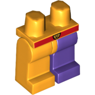 Visuel indicatif Rebrickable de Jambe droite orange clair lumineux avec ceinture rouge avec motif imprimé visage (Hips and Dark Purple Left Leg, Bright Light Orange Right Leg with Red Belt with Face Print)