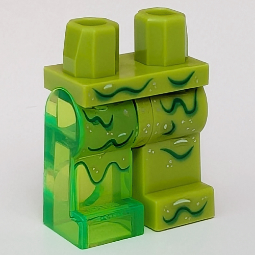 Visuel indicatif Rebrickable de Jambe gauche bassin et vert citron, jambe droite vert transparent-brillant avec motif imprimé Slime vert foncé (Hips and Lime Left Leg, Trans-Bright Green Right Leg with Dark Green Slime Print)