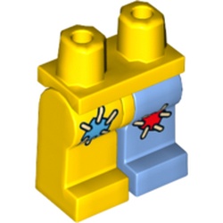 Visuel indicatif Rebrickable de Bassin et jambe gauche bleu moyen, jambe droite jaune avec motifs imprimés bleus et rouges moyens (Hips and Medium Blue Left Leg, Yellow Right Leg with Medium Blue and Red Patches Print)