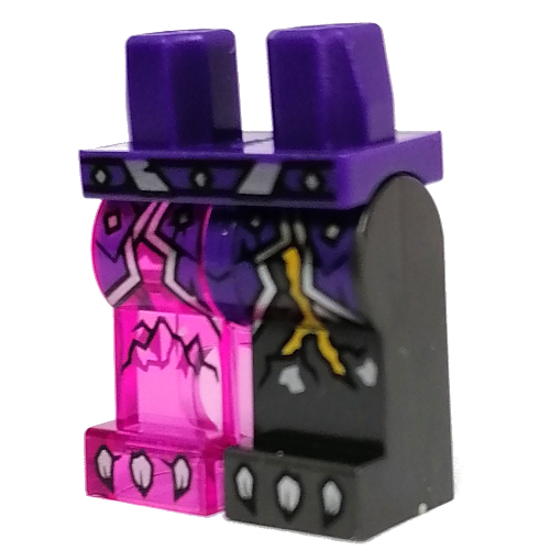 Visuel indicatif Rebrickable de Bassin et perle titane jambe gauche, transparent-rose foncé jambe droite avec revers violet foncé, foudre, motif imprimé griffes argent (Hips and Pearl Titanium Left Leg, Trans-Dark Pink Right Leg with Dark Purple Lapels, Lightning, Silver Claws Print)