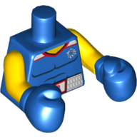 Visuel indicatif Rebrickable de Torse, débardeur avec logo de l'équipe gb, muscles et ceinture avec motif imprimé 'GB', bras jaunes, gants de boxe bleus (Torso, Tank Top with Team GB Logo, Muscles, and Belt with 'GB' Print, Yellow Arms, Blue Boxing Gloves)