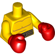 Torse, poitrine nue avec lignes de corps, et ceinture de boxe noire motif imprimé, bras jaunes, gants de boxe rouge (Torso, Bare Chest with Body Lines, and Black Boxing Belt Print, Yellow Arms, Red Boxing Gloves)