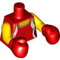 Torse, débardeur avec panneaux latéraux blancs et bordure de cou imprimé bras jaunes, gants de boxe rouge (Torso, Tank Top with White Side Panels and Neck Trim Print Yellow Arms, Red Boxing Gloves)