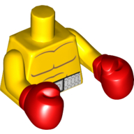 Torse, poitrine nue avec lignes de corps, et blanc ceinture de boxe motif imprimé, bras jaunes, gants de boxe rouge (Torso, Bare Chest with Body Lines, and White Boxing Belt Print, Yellow Arms, Red Boxing Gloves)
