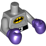 Torse, Muscles, ceinture et Batman Logo imprimé, bras gris clair, gants de boxe violet foncé (Torso, Muscles, Belt, and Batman Logo Print, Light Bluish Gray Arms, Dark Purple Boxing Gloves)