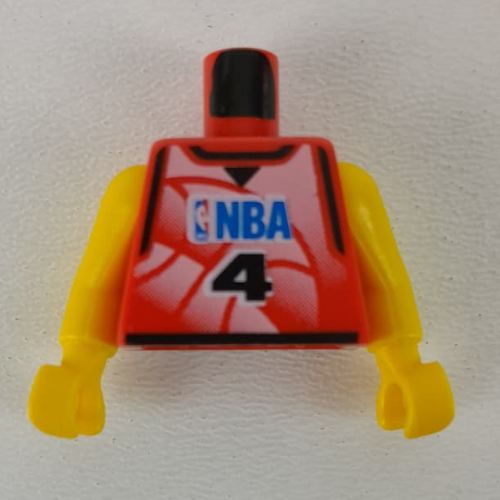 Torse, maillot de basket-bille, logo nba et motif imprimé '4', longs bras d'une seule pièce jaune (nba) (Torso, Basketball Jersey, NBA Logo and '4' Print, Long One Piece Arms Yellow (NBA))