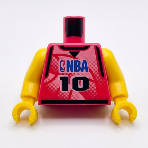 Torse, maillot de basket-bille, logo nba et motif imprimé '10', longs bras d'une seule pièce jaune (nba) (Torso, Basketball Jersey, NBA Logo and '10' Print, Long One Piece Arms Yellow (NBA))