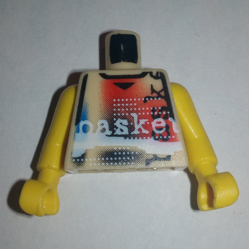 Torse, maillot de basket-bille, chemise 3 couleurs, motif : inscription 'Basket', longs bras d'une seule pièce jaune (NBA) (Torso, Basketball Jersey, 3 Color Shirt, 'Basket' Print, Long One Piece Arms Yellow (NBA))