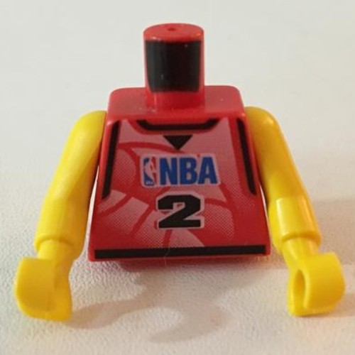 Torse, maillot de basket-bille, logo nba et motif imprimé '2', longs bras d'une seule pièce jaune (nba) (Torso, Basketball Jersey, NBA Logo and '2' Print, Long One Piece Arms Yellow (NBA))