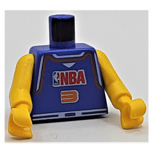 Torse, maillot de basket-bille, logo NBA et motif imprimé '3', longs bras d'une seule pièce jaune (NBA) (Torso, Basketball Jersey, NBA Logo and '3' Print, Long One Piece Arms Yellow (NBA))