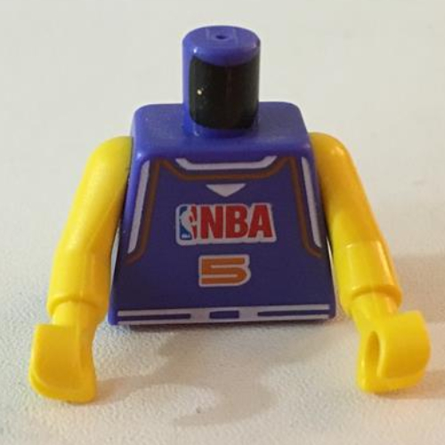 Torse, maillot de basket-bille, logo nba et motif imprimé '5', longs bras d'une seule pièce jaune (nba) (Torso, Basketball Jersey, NBA Logo and '5' Print, Long One Piece Arms Yellow (NBA))