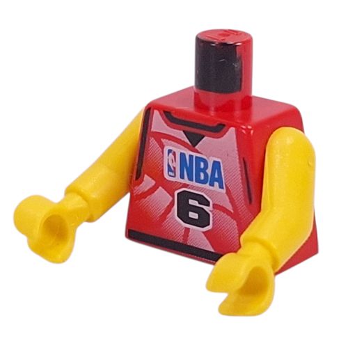 Torse, maillot de basket-bille, logo nba et motif imprimé '6', longs bras d'une seule pièce jaune (nba) (Torso, Basketball Jersey, NBA Logo and '6' Print, Long One Piece Arms Yellow (NBA))