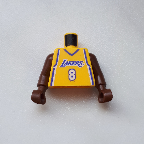 Torse avec maillot de basketball, los angeles lakers '8' imprimé, long bras d'une seule pièce marron (NBA) (Torso Basketball Jersey, Los Angeles Lakers '8' Print, Long One Piece Arms Brown (NBA))