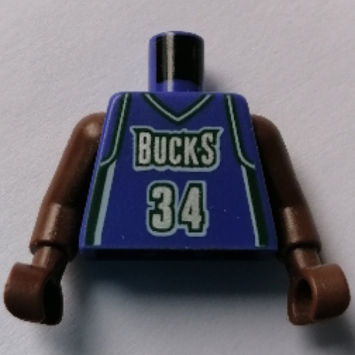 Maillot de basket-bille torse, bucks '34' motif imprimé, longues bras d'une seule pièce marron (NBA) (Torso Basketball Jersey, Milwaukee Bucks '34' Print, Long One Piece Arms Brown (NBA))