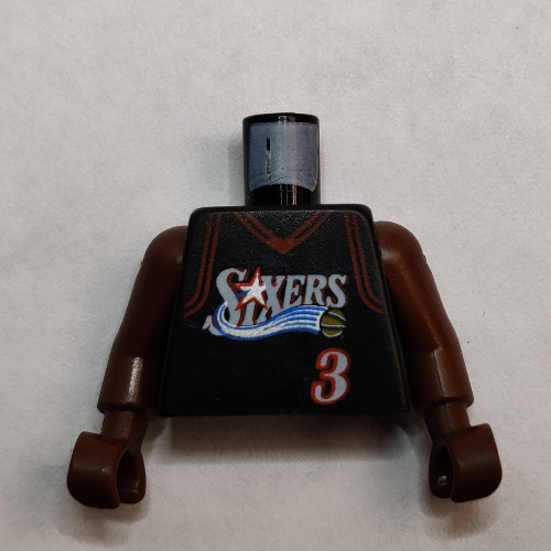 Maillot de basket-bille torse, philadelphia 76ers '3' imprimé, longs bras d'une seule pièce marron (NBA) (Torso Basketball Jersey, Philadelphia 76ers '3' Print, Long One Piece Arms Brown (NBA))