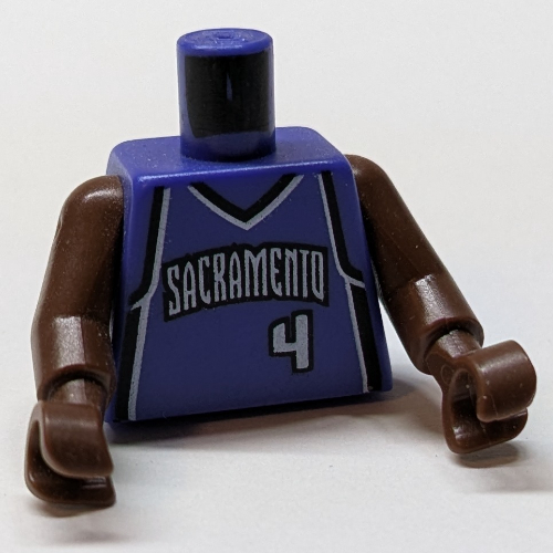 Maillot de basket-bille torse, sacramento kings #4' motif imprimé, longs bras d'une seule pièce marron (nba) (Torso Basketball Jersey, Sacramento Kings #4' Print, Long One Piece Arms Brown (NBA))