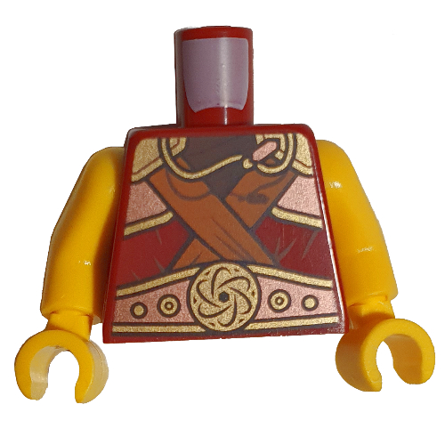 Torse, armure, plaques d'or, collier et bracelets orange motif imprimé, bras et mains jaunes (Torso, Armour, Gold Plates, Necklace, and Orange Straps Print, Yellow Arms and Hands)
