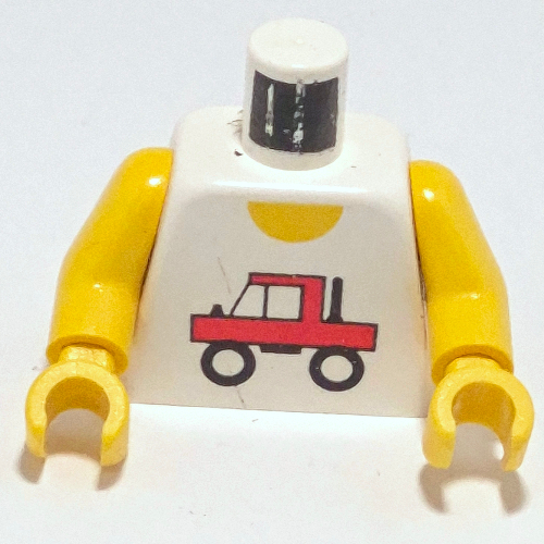 Torse, gilet, rouge camion motif imprimé, bras et mains jaunes (Torso, Vest, Red Truck Print, Yellow Arms and Hands)