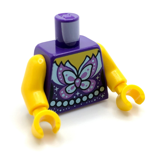 Torse, haut de gilet, violet foncé et fleur de lavande, sable bleu perle chaîne motif imprimé, bras et mains jaunes (Torso, Vest Top, Dark Purple and Lavender Flower, Sand Blue Pearl Chain Print, Yellow Arms and Hands)