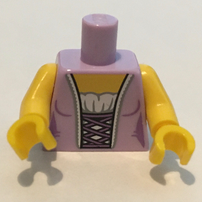Visuel indicatif Rebrickable de Torse, corset, blouse blanche et dentelle lavande vers le haut motif imprimé, bras et mains jaunes (Torso, Corset, White Blouse and Lavender Lace Up Back Print, Yellow Arms and Hands)