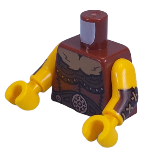 Torse, armure barbare, marron foncé bras protecteurs motif imprimé, bras et mains jaunes (Torso, Barbarian Armor, Dark Brown Arm Protectors Print, Yellow Arms and Hands)