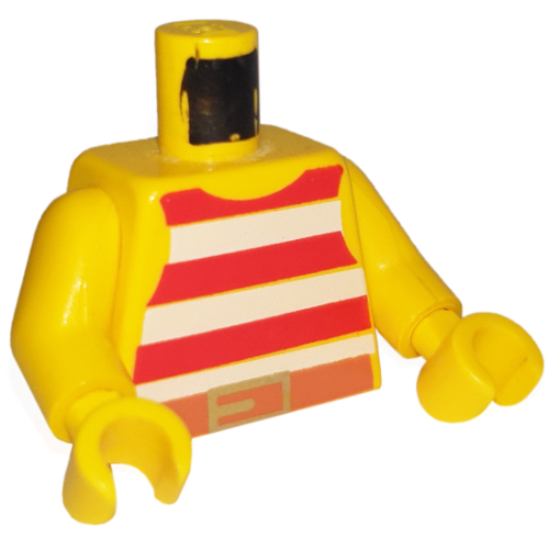 Torse, Gilet à rayures rouges et blanches avec motif imprimé Boucle de ceinture en or, bras et mains jaunes (Torso, Vest with Red and White Stripes with Gold Belt Buckle Print, Yellow Arms and Hands)