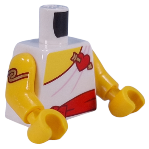 Torse, Toga, ceinture rouge avec arc, cœur rouge avec flèche d'or, motif imprimé bras d'or, bras et mains jaunes (Torso, Toga, Red Sash with Bow, Red Heart with Gold Arrow, Gold Arm Brace Print, Yellow Arms and Hands)