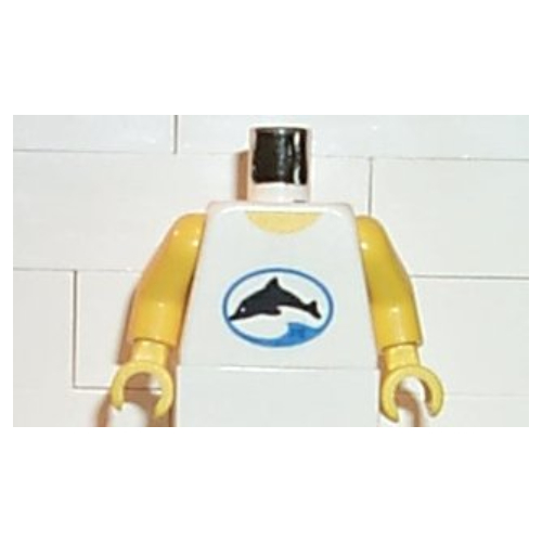 Torse, plongeurs dauphin logo motif imprimé, bras et mains jaunes (Torso, Divers Dolphin Logo Print, Yellow Arms and Hands)