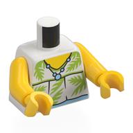Torse, chemise, feuilles de palmier de vert citron, bleu vif Collier motif imprimé, bras et mains jaunes (Torso, Shirt, Lime Palm Leaves, Bright Blue Necklace Print, Yellow Arms and Hands)