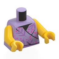 Torse, tunique / robe, feuilles de lavande moyennes, motif imprimé fleurs roses vives, bras et mains jaunes (Torso, Tunic/Dress, Medium Lavender Leaves, Bright Pink Flowers Print, Yellow Arms and Hands)