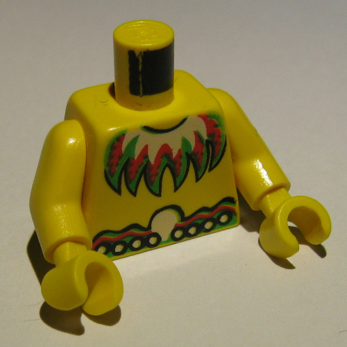 Torse, poitrine nue avec plume Collier et ceinture ornée motif imprimé, bras et mains jaunes (Torso, Bare Chest with Feather Necklace and Ornate Belt Print, Yellow Arms and Hands)
