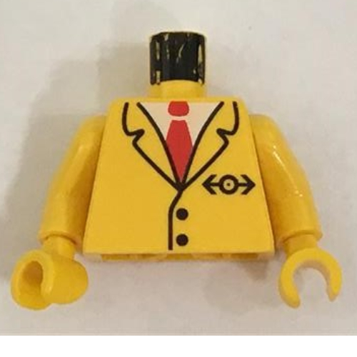 Torse, Veste avec logo Train et motif imprimé cravate, bras et mains jaunes (Torso, Jacket with Train Logo and Tie Print, Yellow Arms and Hands)