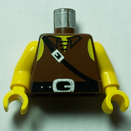 Torse, tunique avec lacets et bandoulière noire motif imprimé (forestier sombre), bras et mains jaunes (Torso, Tunic with Laces and Black Shoulder Strap Print (Dark Forestman), Yellow Arms and Hands)