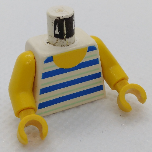 Torse, gilet à rayures horizontales bleu/blanc imprimé, bras et mains jaunes (Torso, Vest with Horizontal Blue/White Stripes Print, Yellow Arms and Hands)