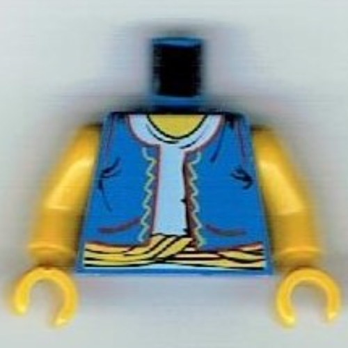 Torse, gilet, chemise bleu clair, motif imprimé de ceinture de corde jaune, bras et mains jaunes (Torso, Vest, Light Blue Shirt, Yellow Rope Belt Print, Yellow Arms and Hands)