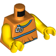 Torse, haut licou avec bord bleu moyen et devant fleurs / '2011 The LEGO Store Sunrise, FL' sur le dos motif imprimé, bras et mains jaunes (Torso, Halter Top with Medium Blue Trim and Flowers Front / '2011 The LEGO Store Sunrise, FL' on Back Print, Yellow Arms and Hands)