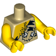 Torse, Fourrure d'animal à rayures noires et os, Poitrine Motif imprimé cheveux, bras et mains jaunes (Torso, Animal Fur with Black Stripe and Bone, Chest Hair Print, Yellow Arms and Hands)