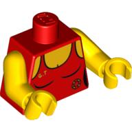 Visuel indicatif Rebrickable de Torse, maillot de bain avec anneau de sauveteur et motif imprimé jaune 'G.T', bras et mains jaunes (Torso, Swimsuit with Lifeguard Ring and Yellow 'G.T' Print, Yellow Arms and Hands)
