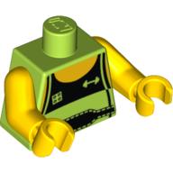 Visuel indicatif Rebrickable de Torse, débardeur avec devant noir et ceinture de levage motif imprimé, bras et mains jaunes (Torso, Tank Top with Black Front and Weight Lifter's Belt Print, Yellow Arms and Hands)