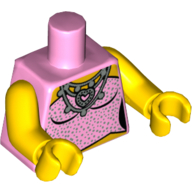 Visuel indicatif Rebrickable de Torse, haut bustier avec paillettes d'argent, cœur Collier motif imprimé, bras et mains jaunes (Torso, Strapless Top with Silver Sparkles, Heart Necklace Print, Yellow Arms and Hands)