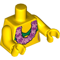 Visuel indicatif Rebrickable de Torse, haut de bikini, vert, avec motif imprimé fleurs roses (Lei), bras et mains jaunes (Torso, Bikini Top, Green, with Pink Flowers (Lei) Print, Yellow Arms and Hands)