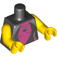 Visuel indicatif Rebrickable de Torse, Combinaison avec motif imprimé panneau rose foncé, bras et mains jaunes (Torso, Wetsuit with Dark Pink Panel Print, Yellow Arms and Hands)